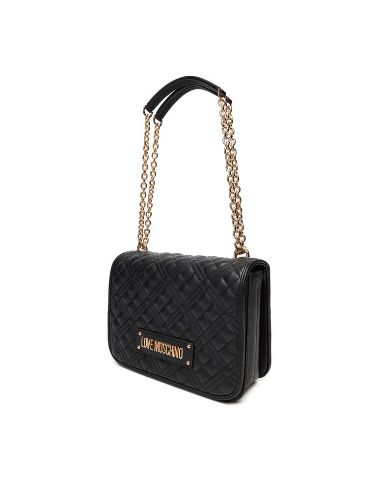 Black Quilted Crossbody Bag with Chain Detail