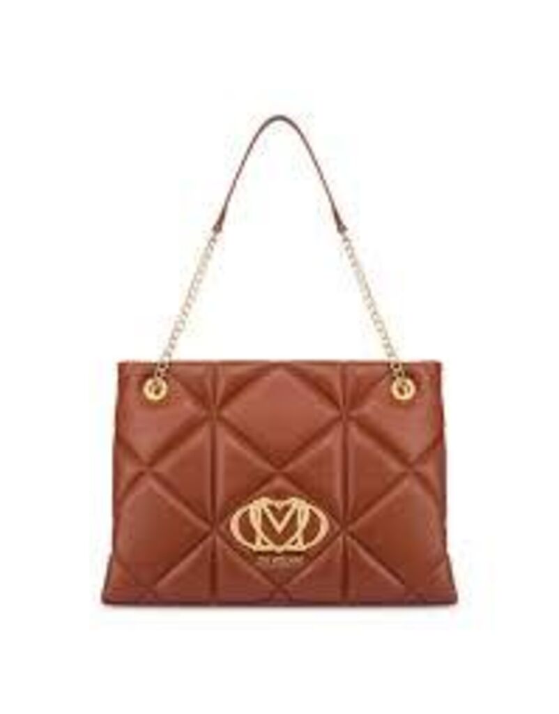 Brown Quilted Tote Bag with Gold Chain Strap