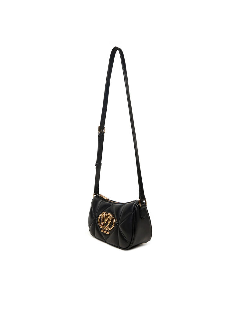 Black Quilted Shoulder Bag with Logo Detail