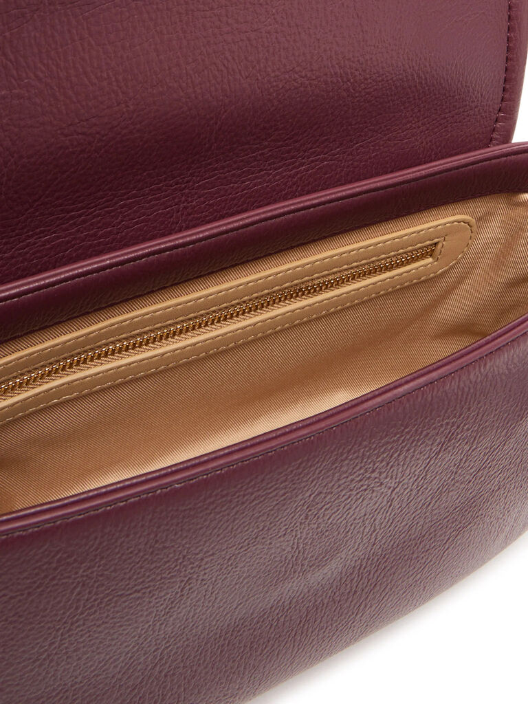 Burgundy Leather Shoulder Bag with Gold Accent
