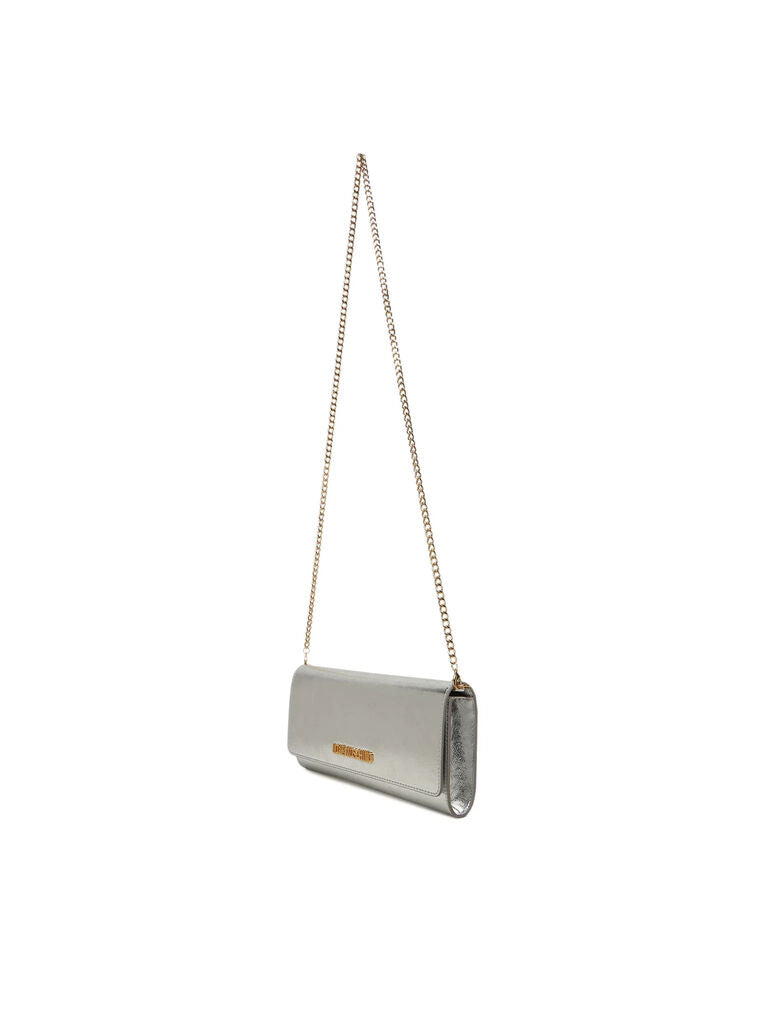 Silver Metallic Clutch with Chain Strap