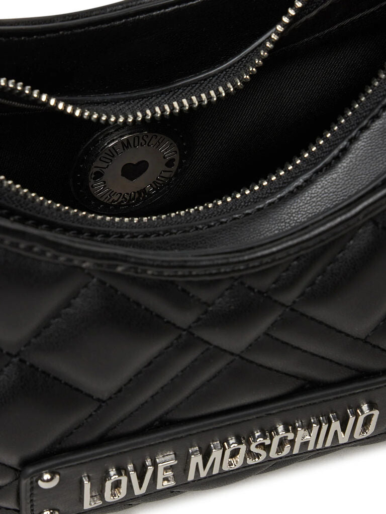 Black Quilted Shoulder Bag with Logo Detail