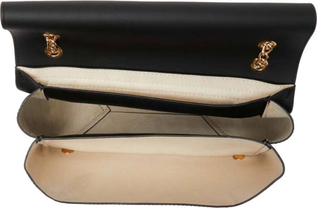 Black Faux Leather Shoulder Bag with Gold Logo