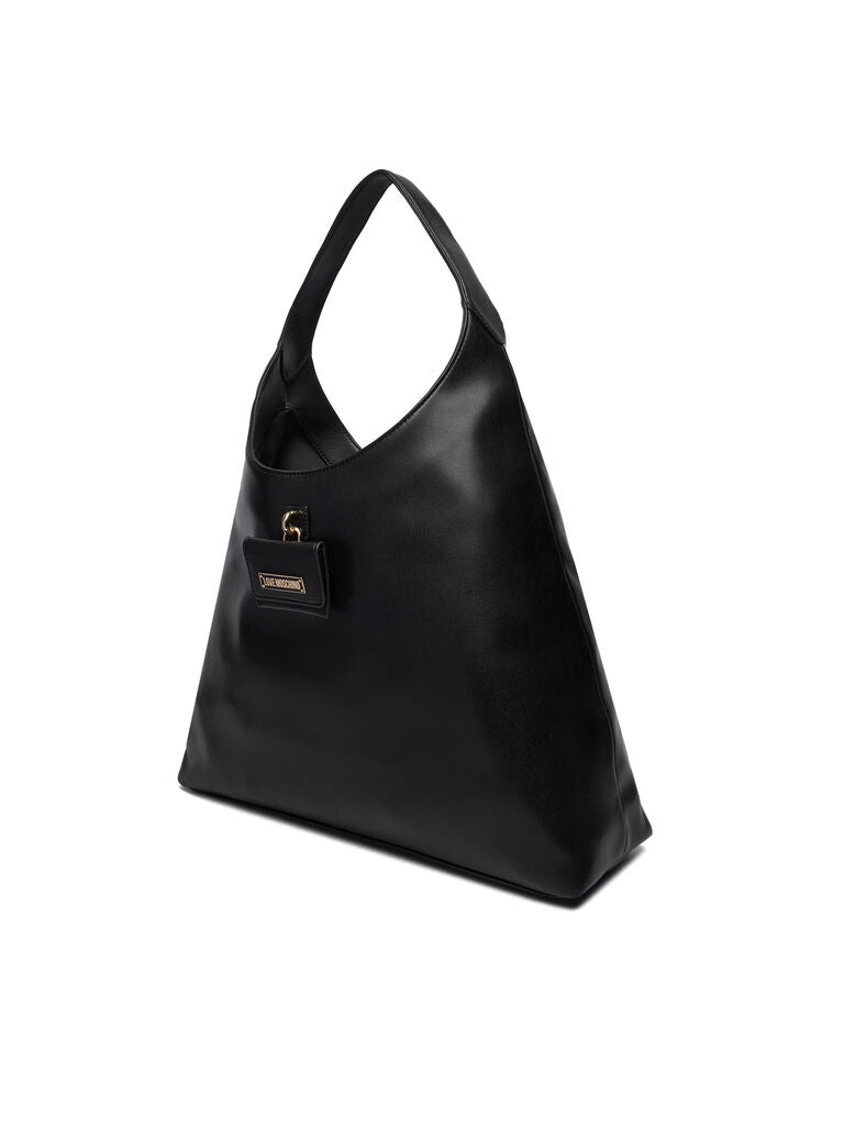 Black Triangle Tote Bag with Logo Detail
