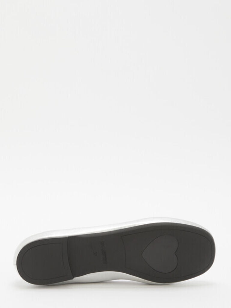 Silver Glossy Ballet Flats with Elastic Strap