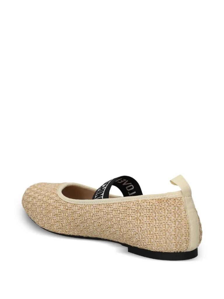 Beige Knit Ballet Flat with Elastic Strap