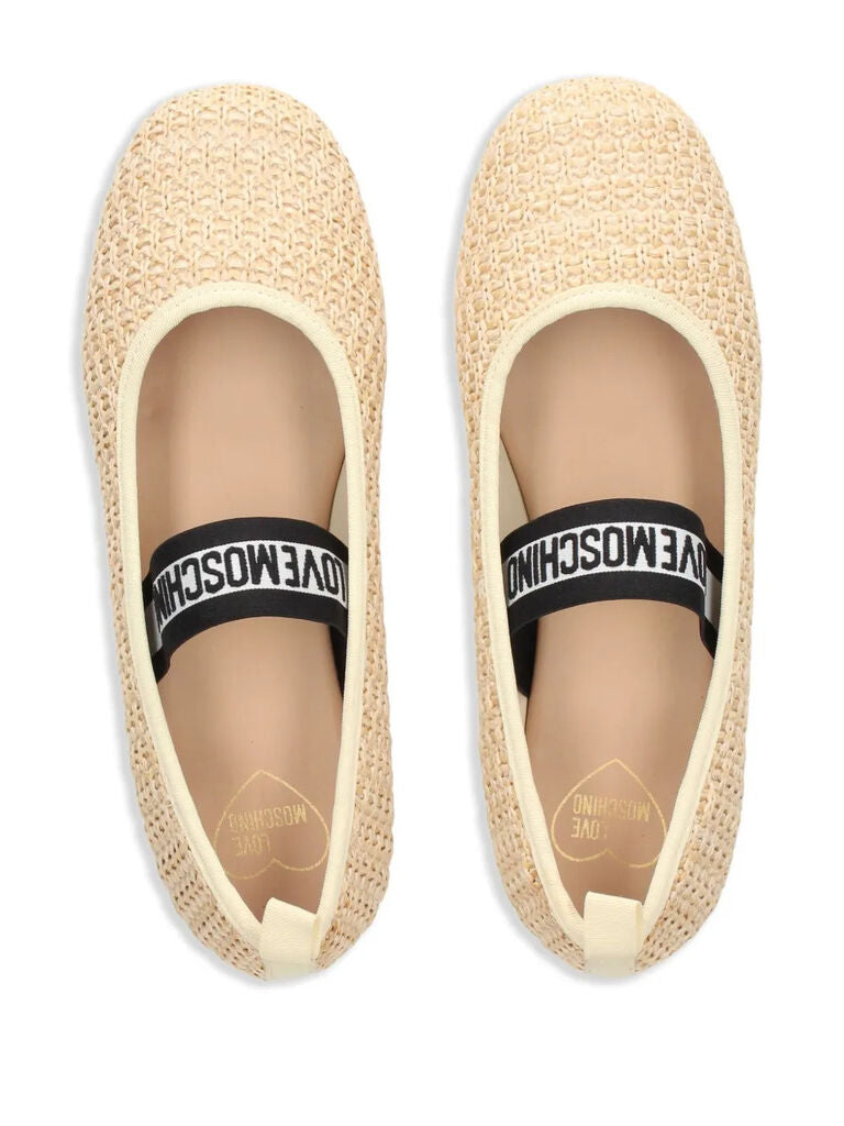 Beige Knit Ballet Flat with Elastic Strap