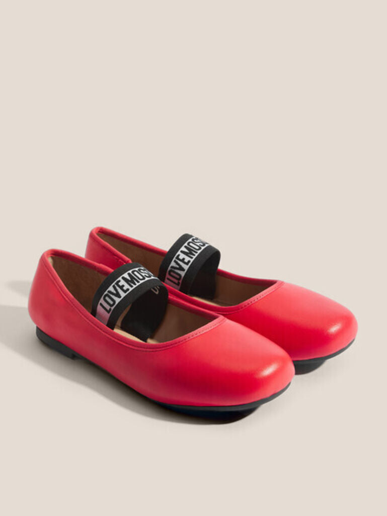 Red Leather Ballet Flats with Elastic Strap