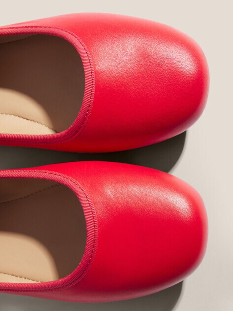 Red Leather Ballet Flats with Elastic Strap