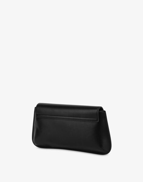 Black Faux Leather Clutch with Gold Love Detail