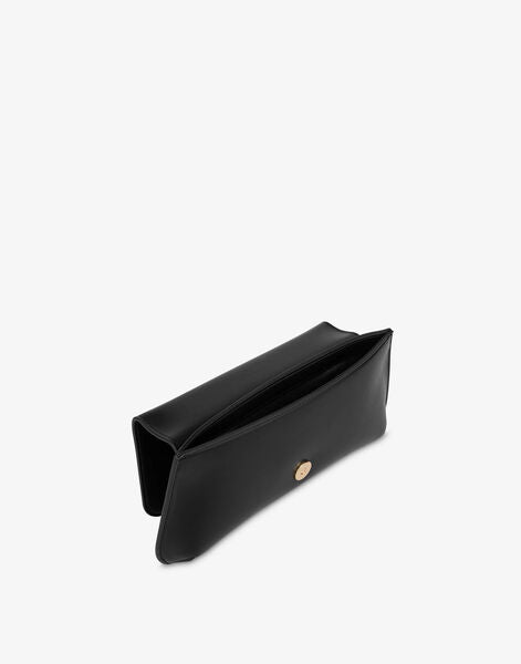 Black Faux Leather Clutch with Gold Love Detail