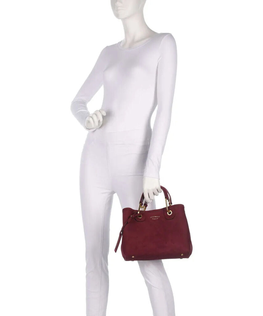 Burgundy Suede Tote with Gold Accents