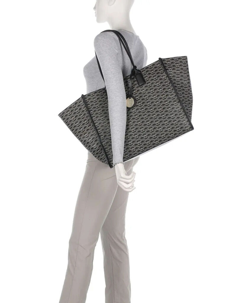 Black Logo Pattern Tote Bag with Charm