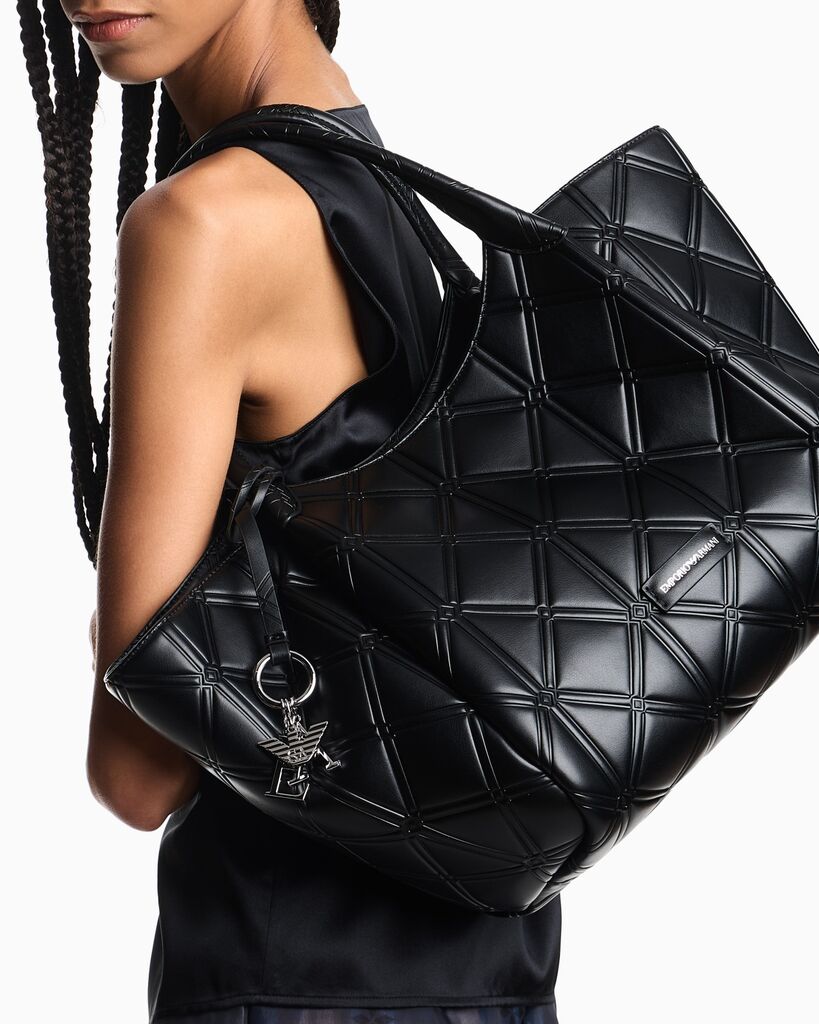 Black Quilted Tote Bag with Charm Accent