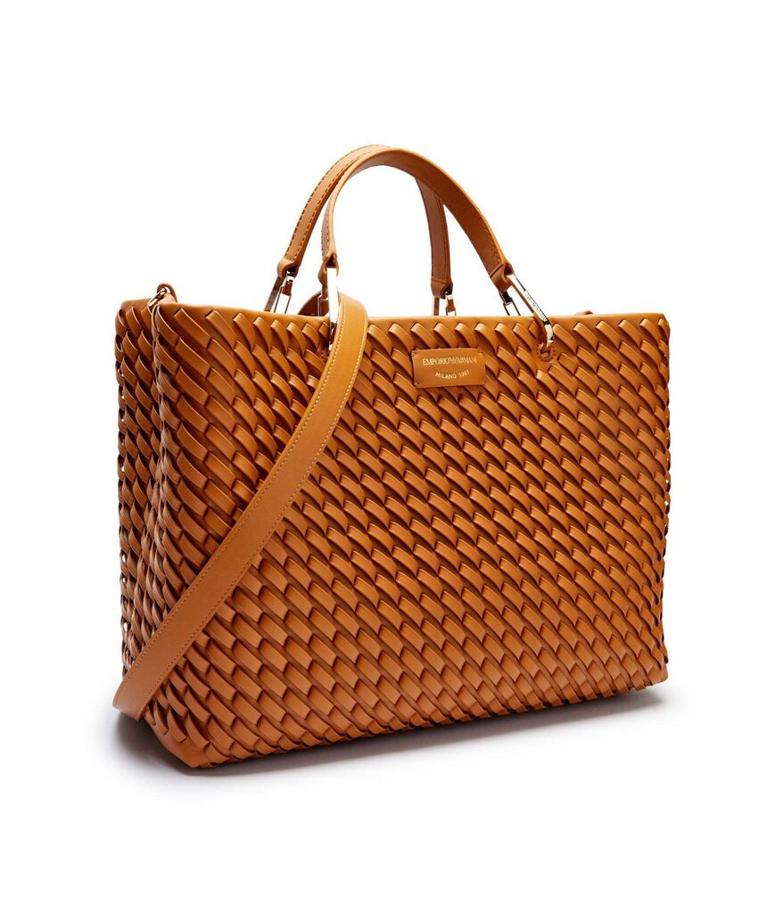 Tan Woven Tote Bag with Top Handle