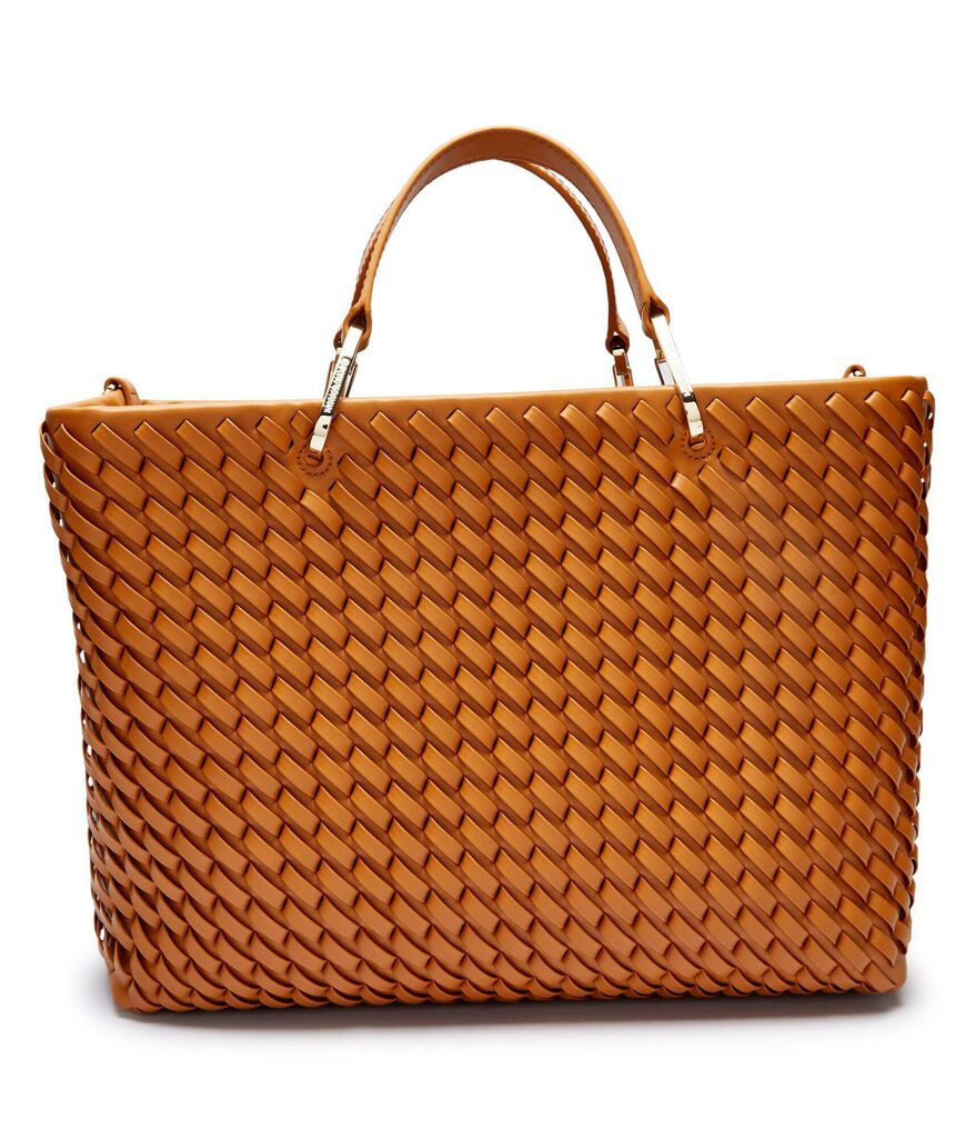Tan Woven Tote Bag with Top Handle