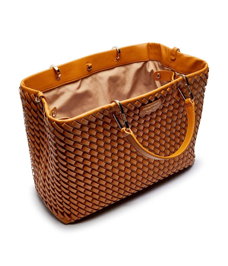 Tan Woven Tote Bag with Top Handle