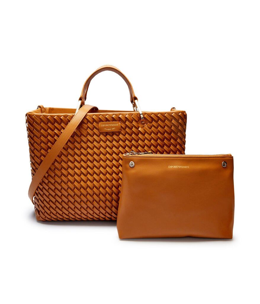 Tan Woven Tote Bag with Top Handle