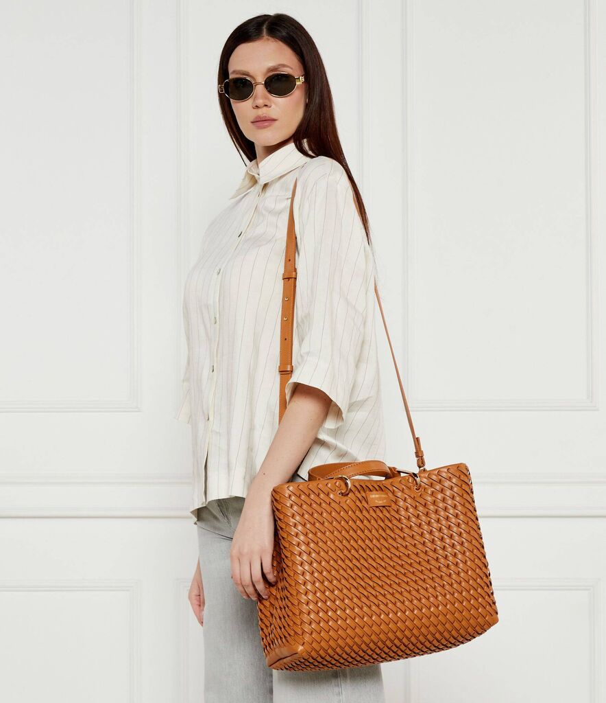 Tan Woven Tote Bag with Top Handle