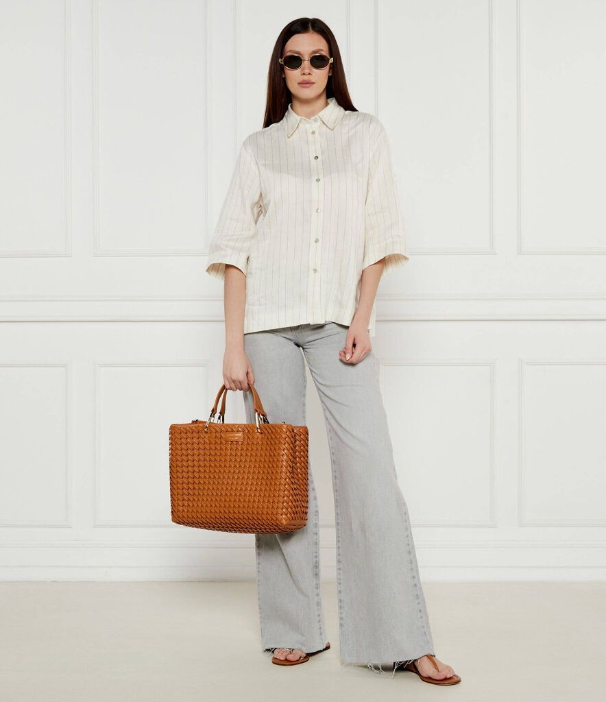 Tan Woven Tote Bag with Top Handle