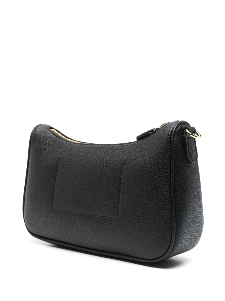 Black Textured Shoulder Bag with Logo Strap