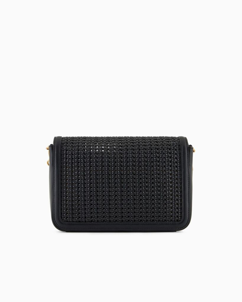 Black Woven Crossbody Bag with Chain Strap