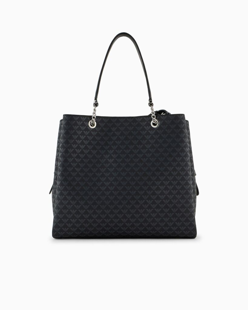 Black Logo Pattern Tote with Chain Handles