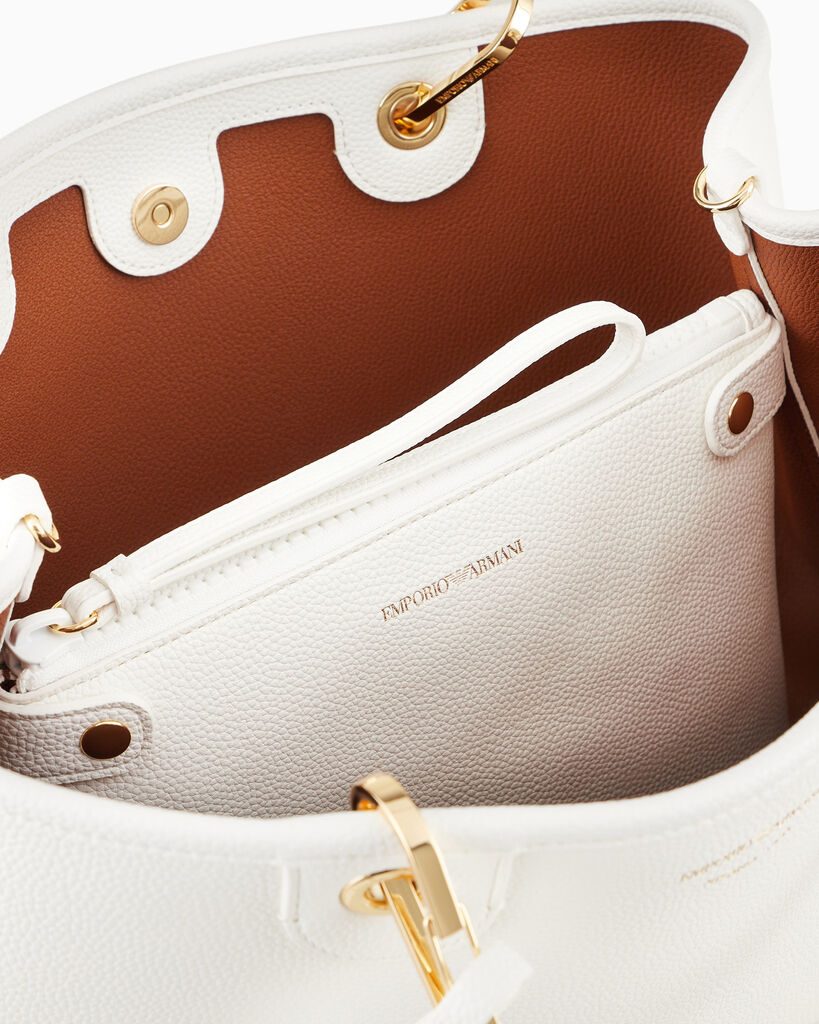 White Structured Leather Tote with Gold Accents