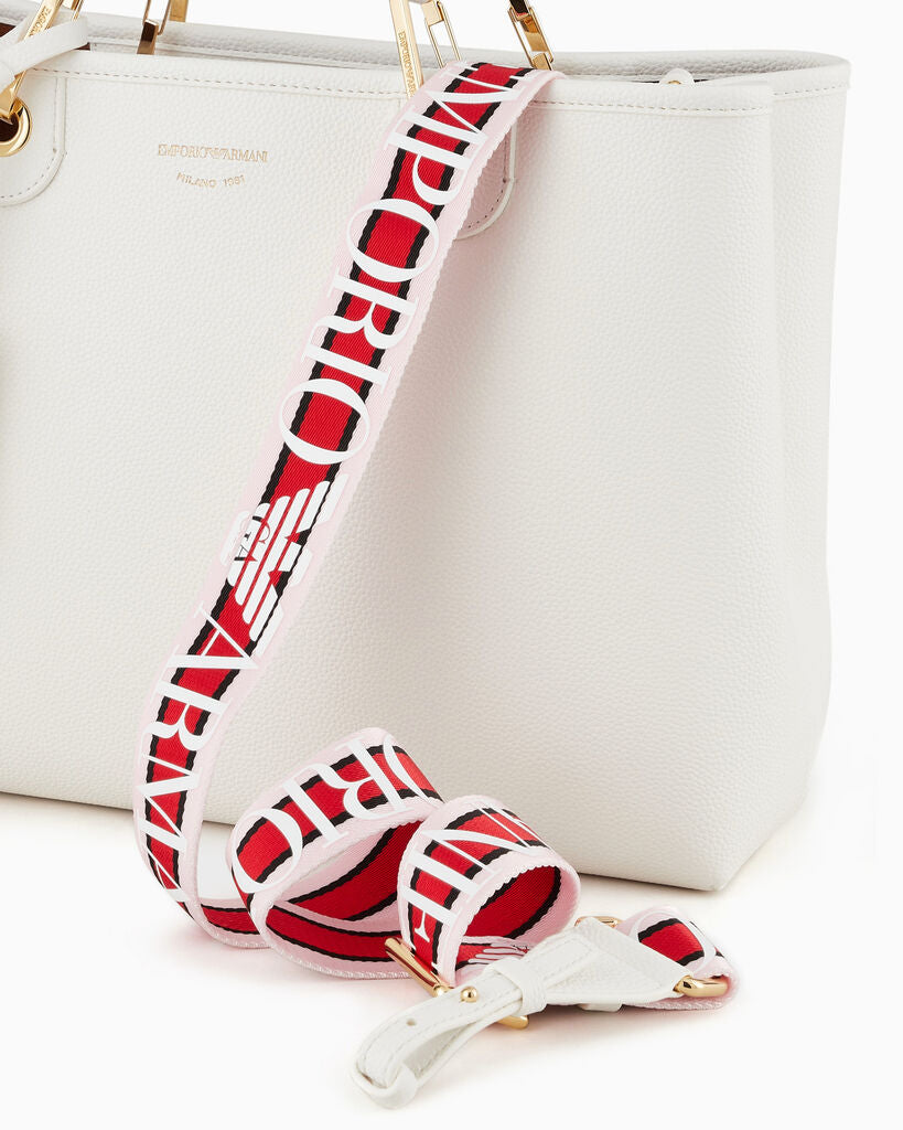 White Structured Leather Tote with Gold Accents