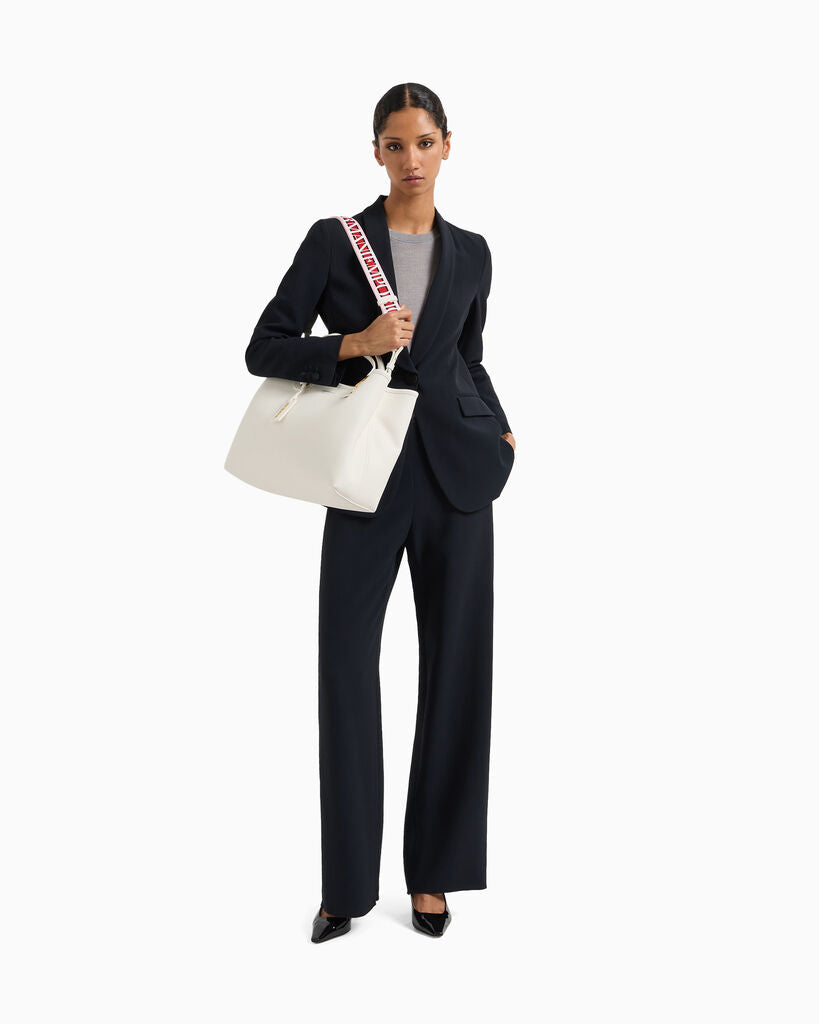 White Structured Leather Tote with Gold Accents