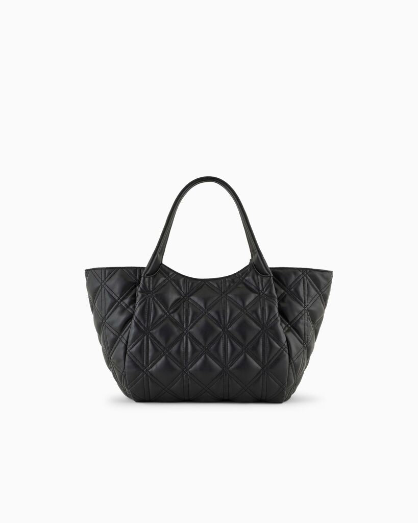 Black Quilted Tote Bag with Charm Detail