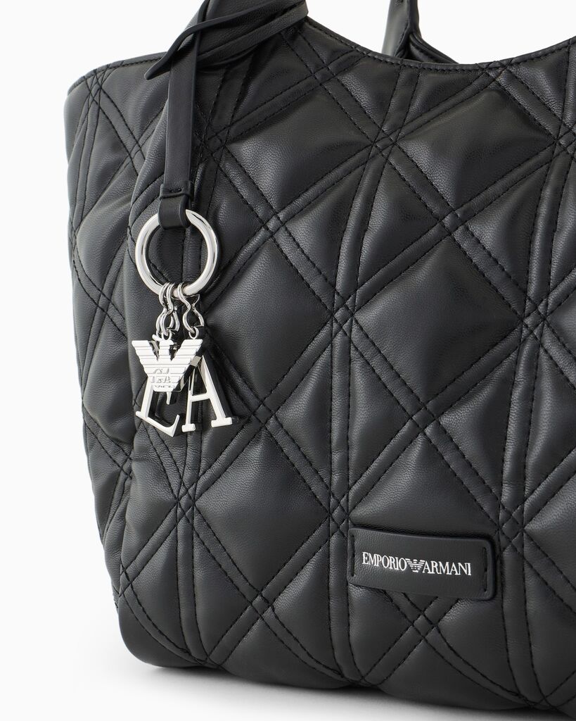 Black Quilted Tote Bag with Charm Detail