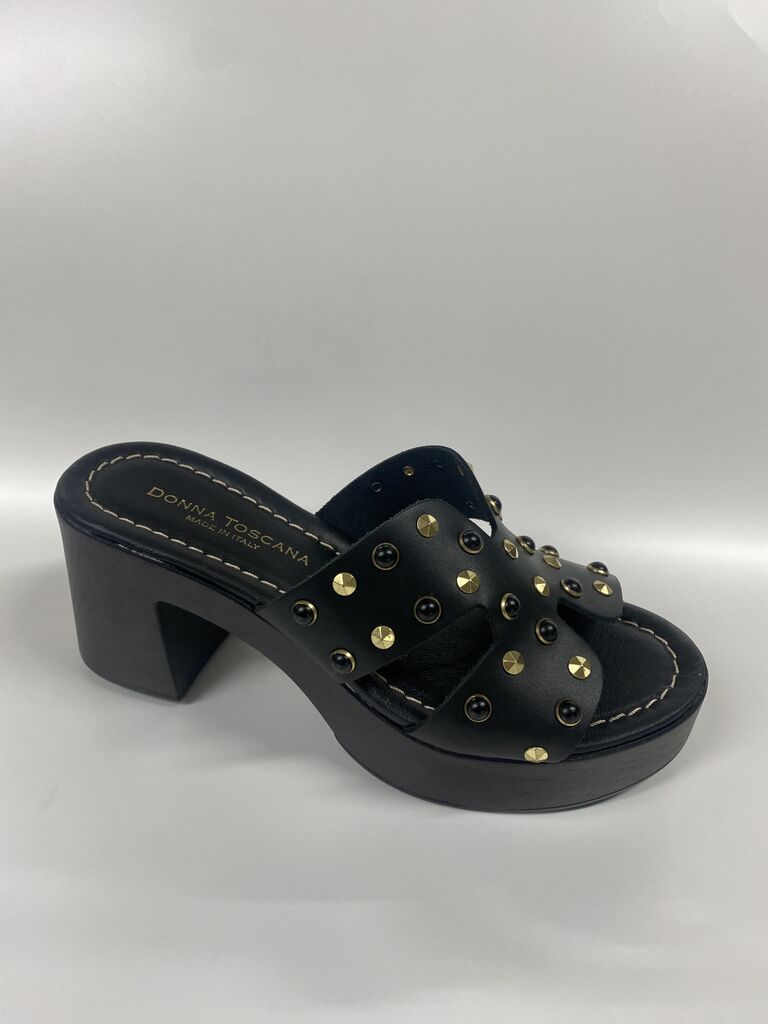 Heeled Mule Open-Toe Stud.Nap NERO