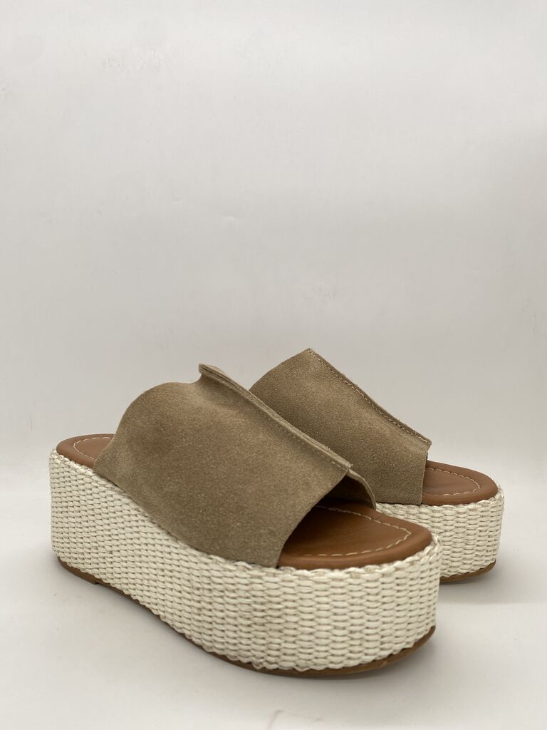 Taupe Suede Platform Slide with Woven Sole