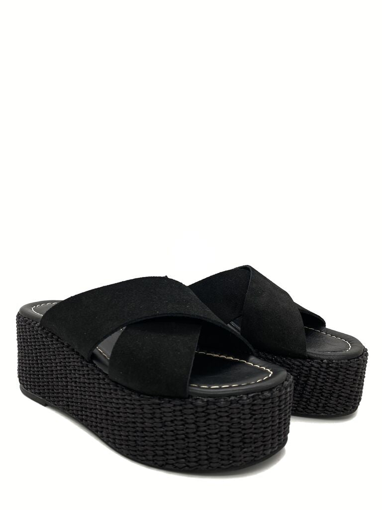 Black Woven Platform Slide with Criss-Cross Upper