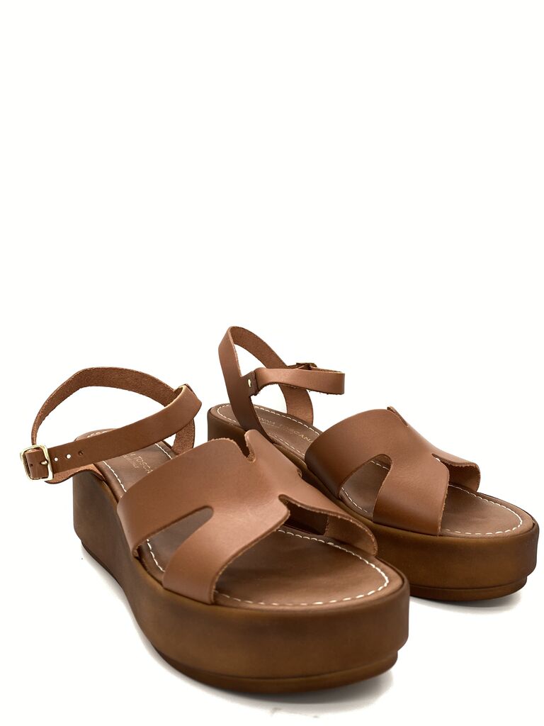 Brown Platform Sandals with Ankle Strap