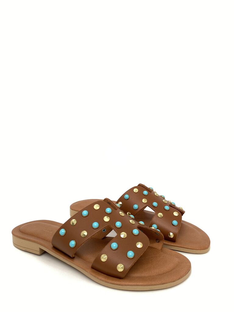 Brown Studded Slide Sandals