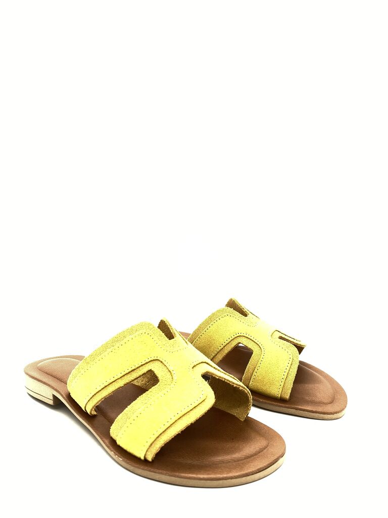 Sunny Yellow Suede Slide Sandals
