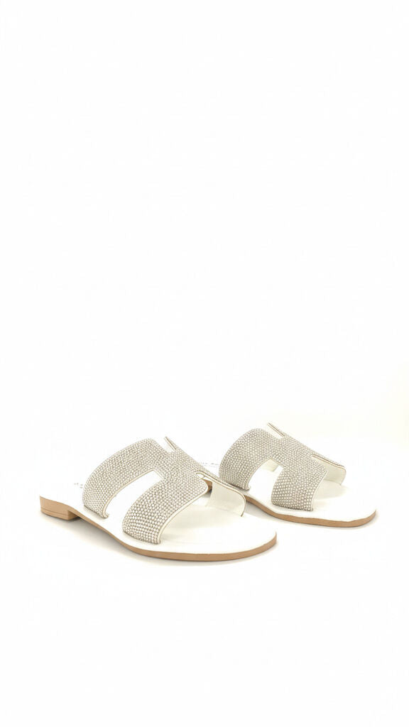 White Rhinestone Slide with Open Design