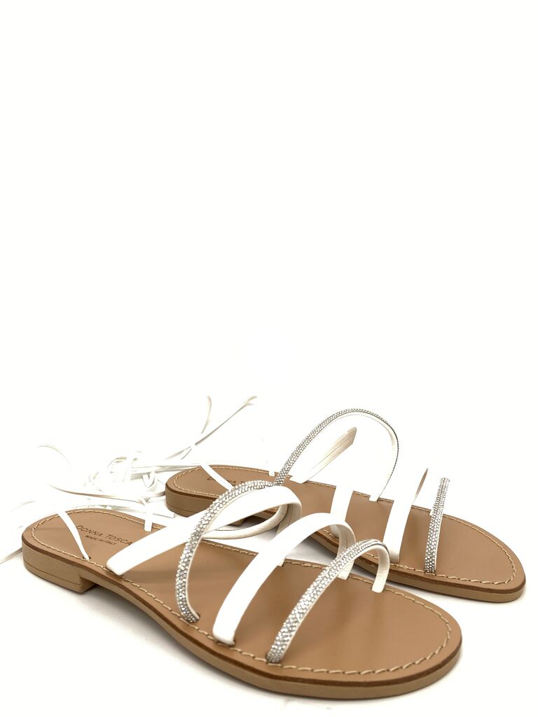 White Strappy Sandal with Rhinestone Detail