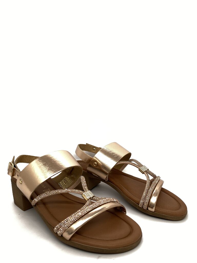 Gold Metallic Sandal with Rhinestone Straps