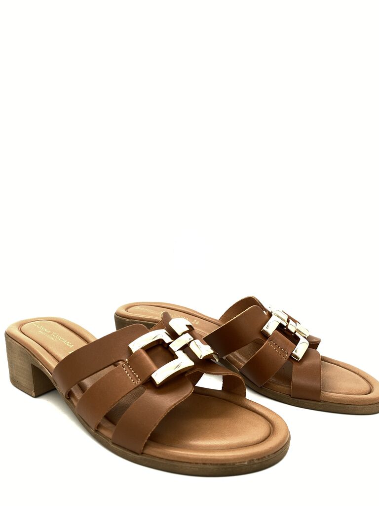Brown Strappy Leather Sandals with Low Heel