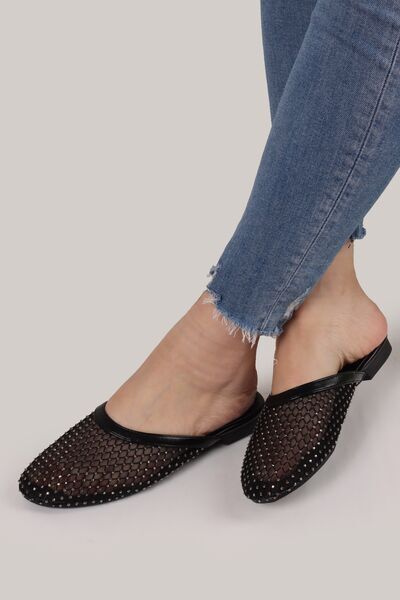 Black Mesh Slip-On Flats with Studded Details