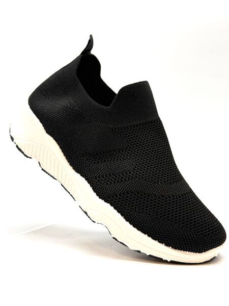 Black Knit Slip-On Sneakers with White Sole