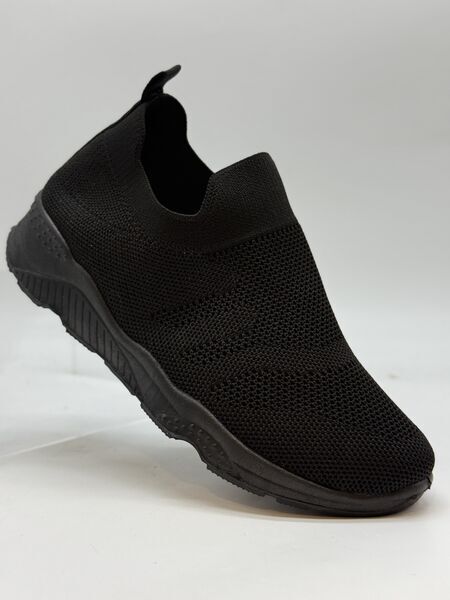 Black Knit Slip-On Shoe with Cushioned Sole