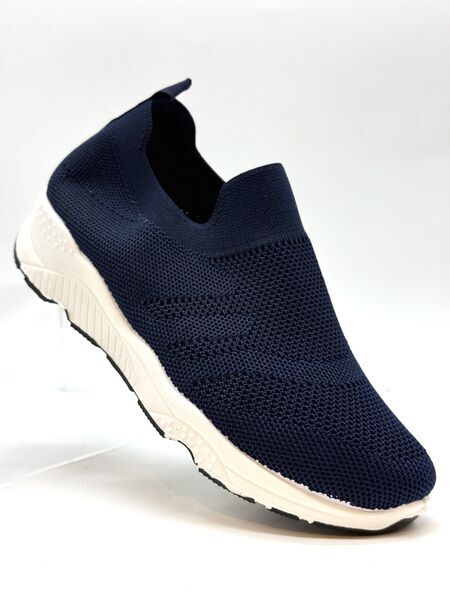 Navy Knit Slip-On Sneakers with Textured Sole
