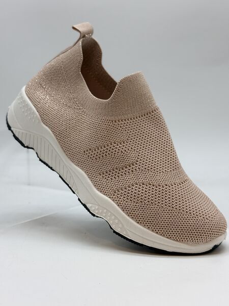 Beige Knit Slip-On Shoe with Textured Sole