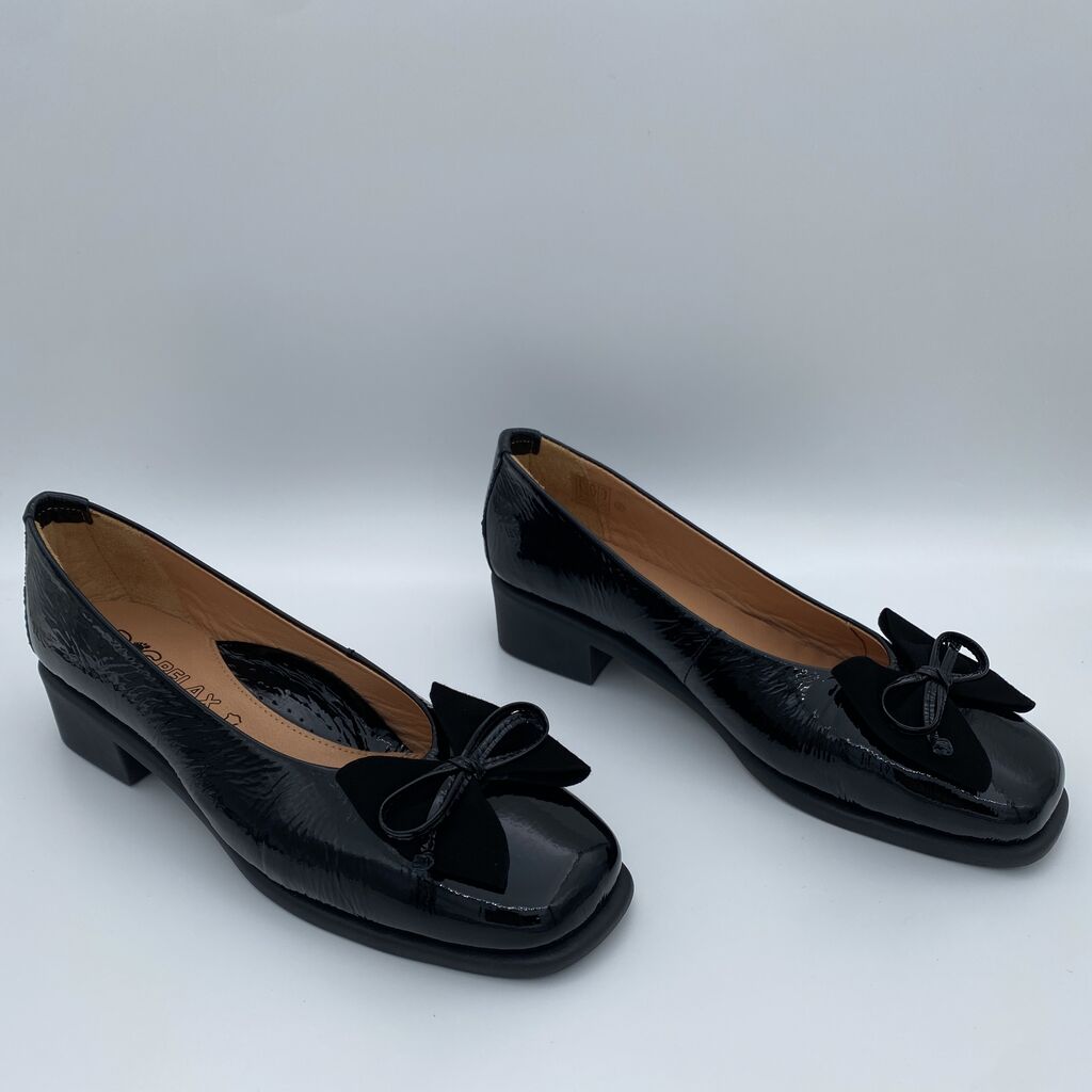 Black Patent Loafers with Bow Detail