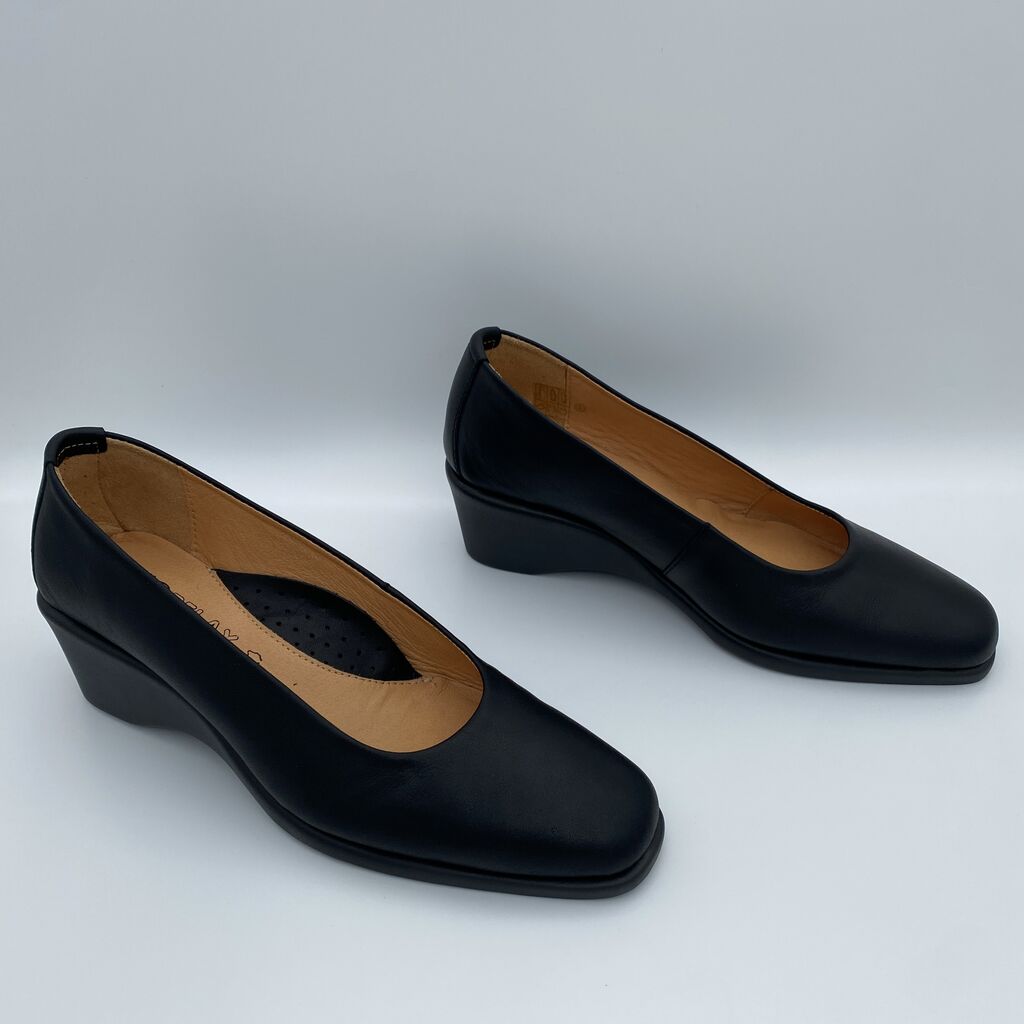 Black Leather Wedge Pumps
