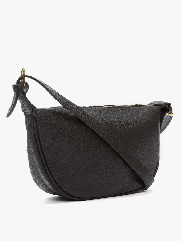 Black Textured Leather Crossbody Bag